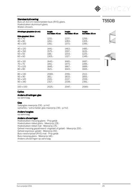 Prijslijst 2011 Preisliste 2011 - Arterior Design