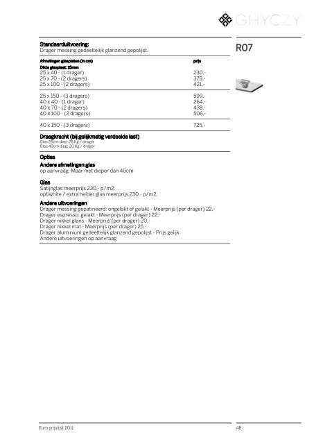 Prijslijst 2011 Preisliste 2011 - Arterior Design