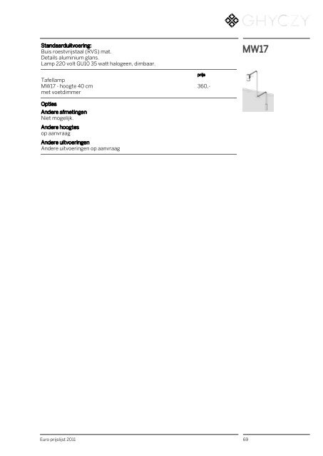 Prijslijst 2011 Preisliste 2011 - Arterior Design