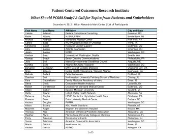 List of Workshop Participants - Patient Centered Outcomes ...