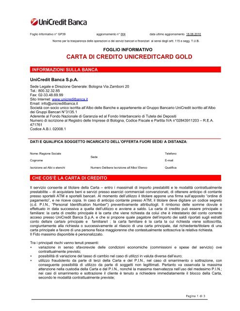 CARTA DI CREDITO UNICREDITCARD GOLD