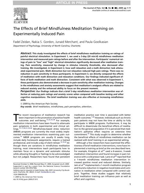The Effects of Brief Mindfulness Meditation Training ... - ResearchGate
