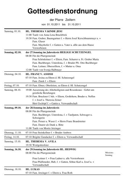 Gottesdienstordnung - pfarre-zeillern.at