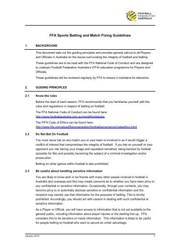 National Sports Betting and Match Fixing Guidelines - Football West