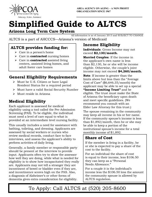 PCOA's Simplified Guide to ALTCS - Pima Council On Aging