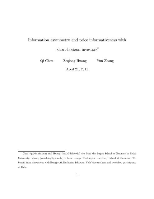 Information asymmetry and price informativeness with short$horizon ...