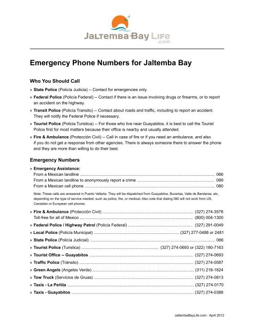 Emergency Phone Numbers for Jaltemba Bay - Jaltemba Bay Life