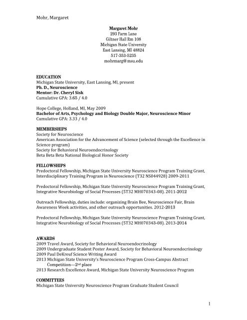 Curriculum Vitae - Neuroscience Program - Michigan State University