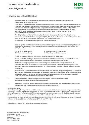 Lohnsummendeklaration - Gerling-Konzern Schweiz
