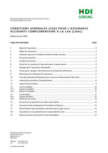 CONDITIONS GÉNÉRALES (CGA) POUR L'ASSURANCE ...