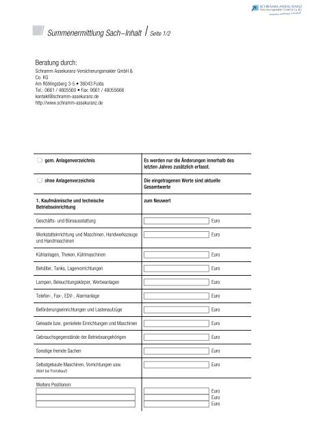 Summenermittlung Sach-Inhalt Seite 1/2 - Schramm Assekuranz ...