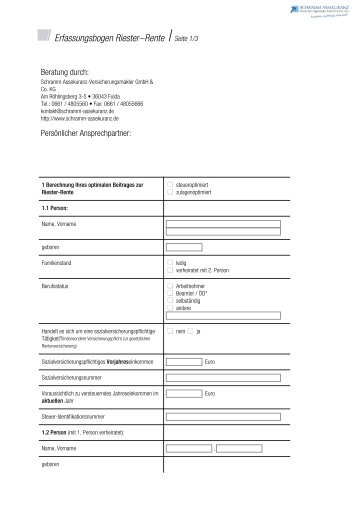 Erfassungsbogen Riester-Rente Seite 1/3 - Schramm Assekuranz ...