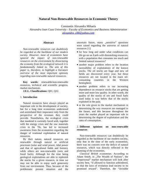 Natural Non Renewable Resources In Economic Theory Natural Non Renewable Resources In Economic Theory