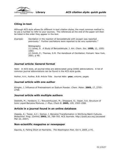 Library citation quick guide Citing Journal article ...