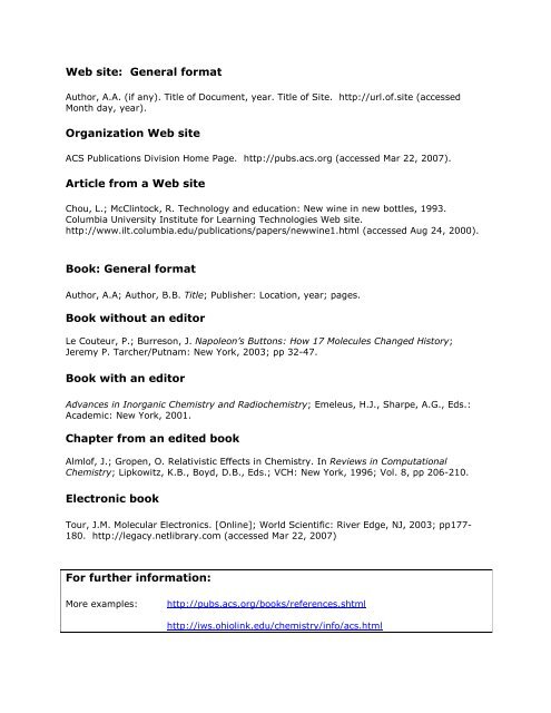 Library ACS citation style: quick guide Citing in-text Journal article ...