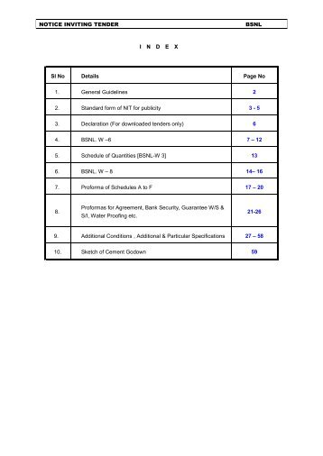 NOTICE INVITING TENDER BSNL I N D E X Sl No Details ... - Tenders