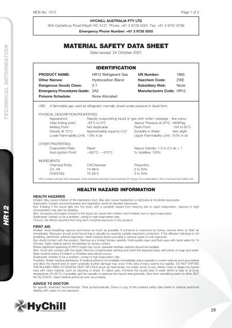 HyChill Information Manual - HyChill Refrigerants