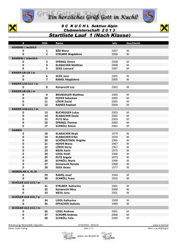 Startliste Lauf 1 (Nach Klasse)