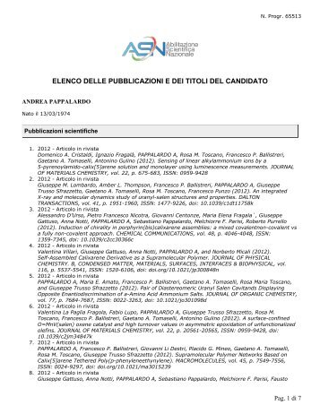 elenco delle pubblicazioni e dei titoli del candidato - Dipartimento di ...