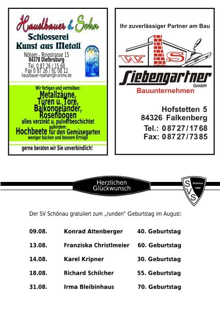 0 87 27 / 17 68 Fax - SV Schönau