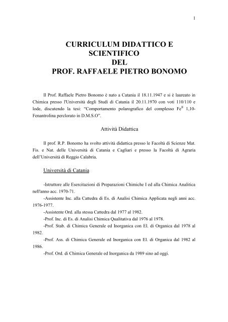 CURRICULUM DIDATTICO E SCIENTIFICO - Dipartimento di ...
