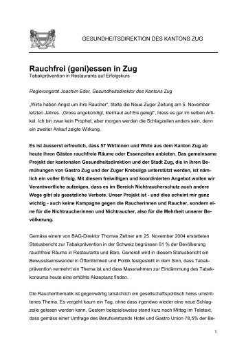 Rauchfrei (geni)essen in Zug - Joachim Eder