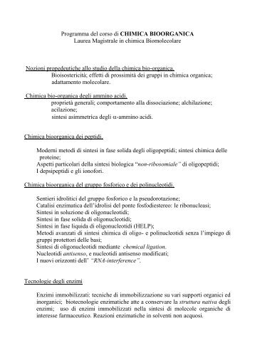 Programma di massima di Chimica Bio-organica