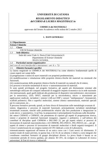 LM 54 Chimica dei materiali - Dipartimento di Scienze Chimiche