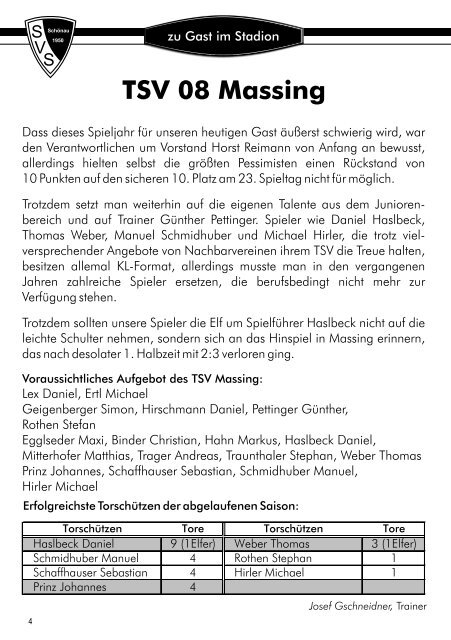 SV Schönau TSV 08 Massing gegen