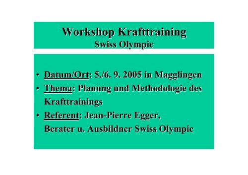 Workshop Krafttraining - Swiss Olympic