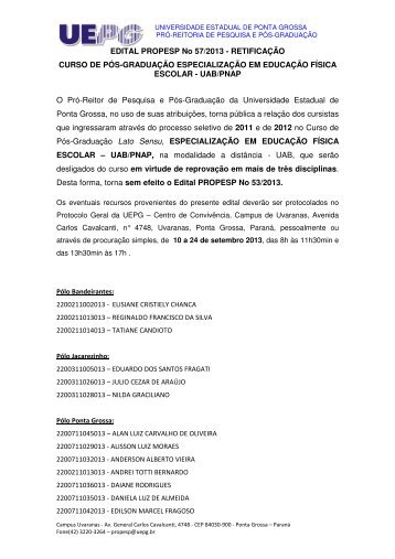 EDITAL PROPESP No 57/2013 - RETIFICAÃÃO CURSO ... - Nutead