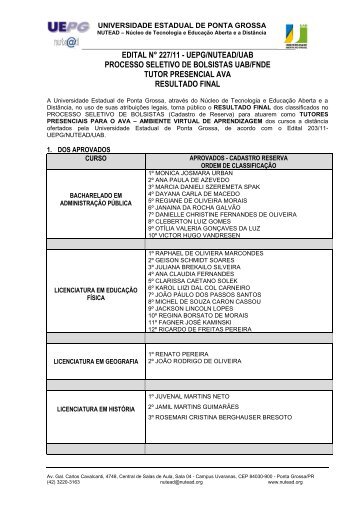 Edital 227/11 - Resultado Final -Tutor Presencial AVA - Nutead