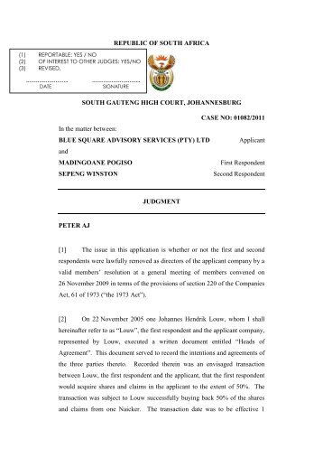 Blue Square Advisory Services (Pty) Ltd v Mandingoane and Another