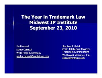 The Year in Trademark Law Midwest IP Institute September 23, 2010