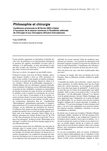 E-MÃ©moires de l'ANC, 2003, vol. 2 - AcadÃ©mie Nationale de Chirurgie