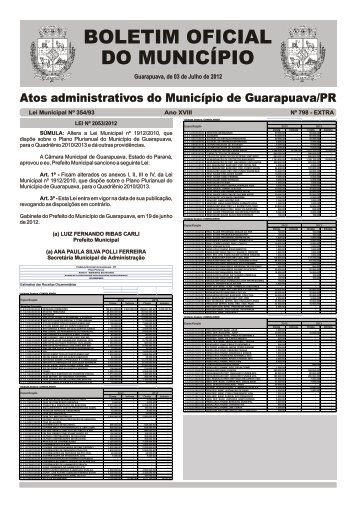 Boletim Oficial 798 Extra - Prefeitura de Guarapuava