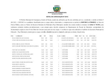 edital nÂ° 29/12 de convocaÃ§Ã£o concurso pÃºblico nÂ° 001/2012