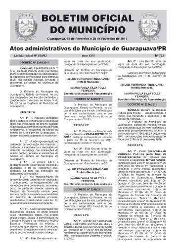 Boletim Oficial 722 - Prefeitura de Guarapuava