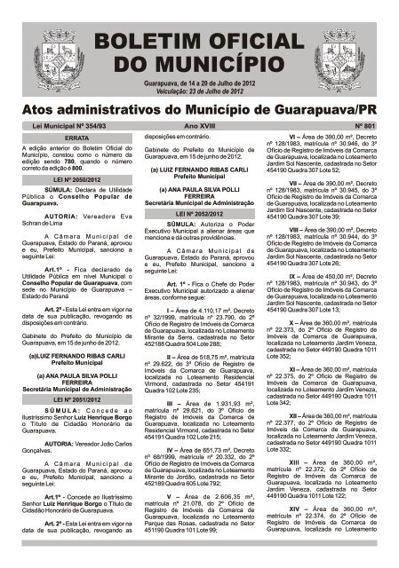 Boletim Oficial 801 - Prefeitura de Guarapuava