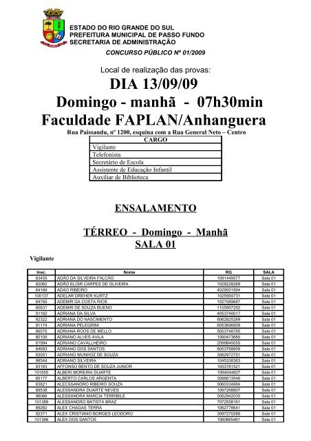 07h30min Faculdade FAPLAN/Anhanguera - Prefeitura Municipal ...