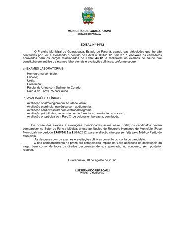 edital nÂ° 44/12 de convocaÃ§Ã£o concurso pÃºblico ... - Estado do ParanÃ¡