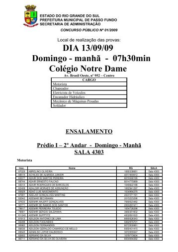 07h30min ColÃ©gio Notre Dame - Prefeitura Municipal de Passo Fundo