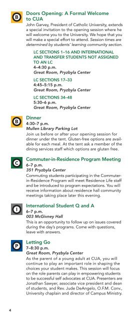 Orientation Schedule - The Catholic University of America