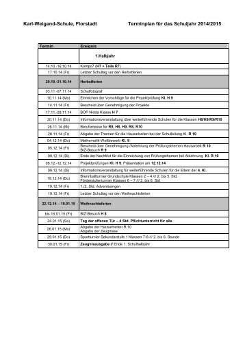 Terminplan fÃ¼r das Schuljahr 2013/2014 1. Halbjahr - Karl-Weigand ...