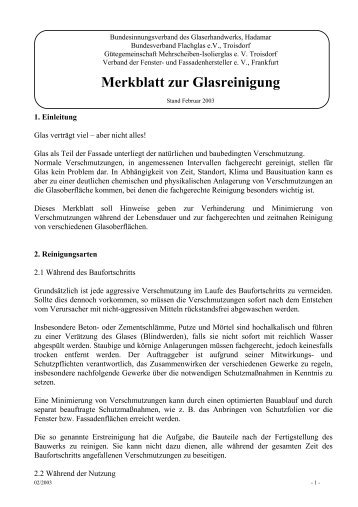 Merkblatt zur Glasreinigung - Dodel Metallbau GmbH