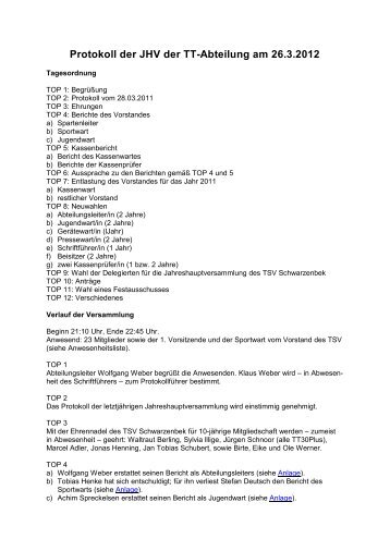 Abteilungsversammlung 2012 - Tischtennis Schwarzenbek