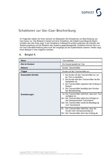 12-1 Schablonen zur Use-Case-Beschreibung - SOPHIST