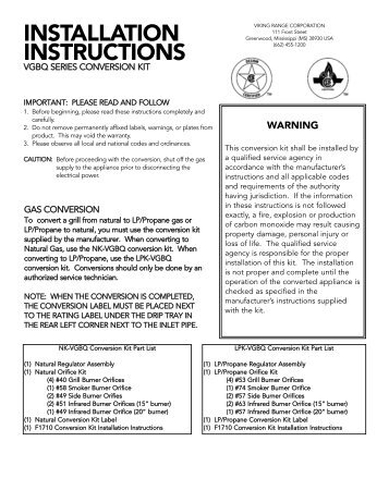 INSTALLATION INSTRUCTIONS - Viking Range Corporation