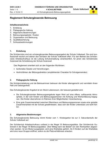 Reglement SchulergÃ¤nzende Betreuung - Schule Volketswil