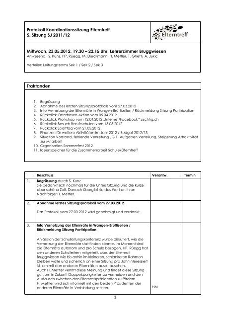 Protokoll der Sitzung vom 23.5.2012 - Bruggwiesen